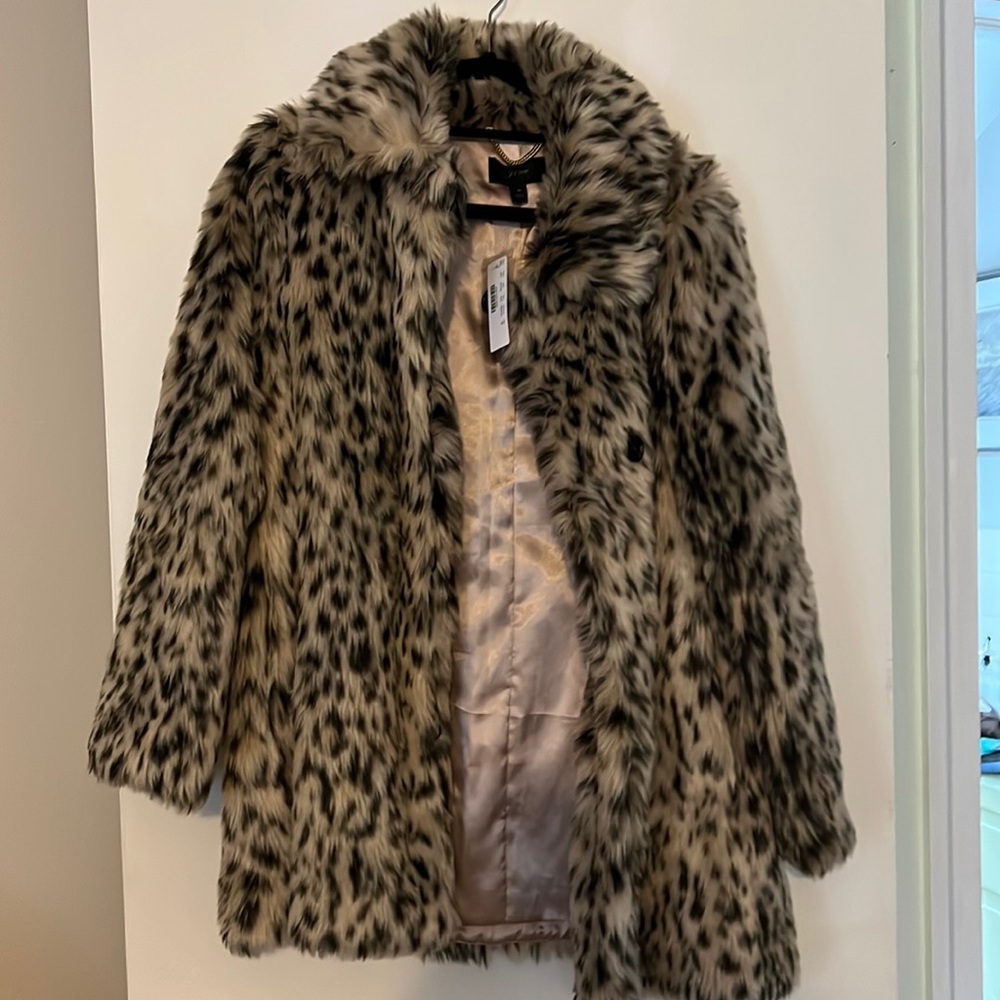 J Crew Snow Leopard faux fur